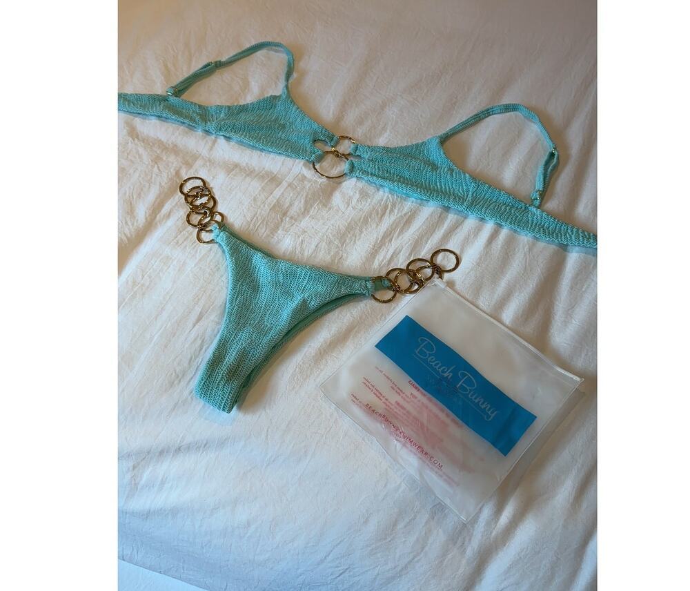 Beach Bunny Blue Gold Textured Bikini S Women’s Swimwear - Picture 6 of 6